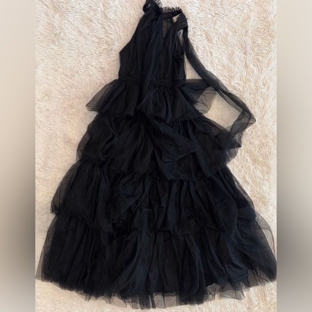 NWOT Petal and Pup Black FRANCES halter tulle tiered bow maxi dress sz M - Picture 8 of 9